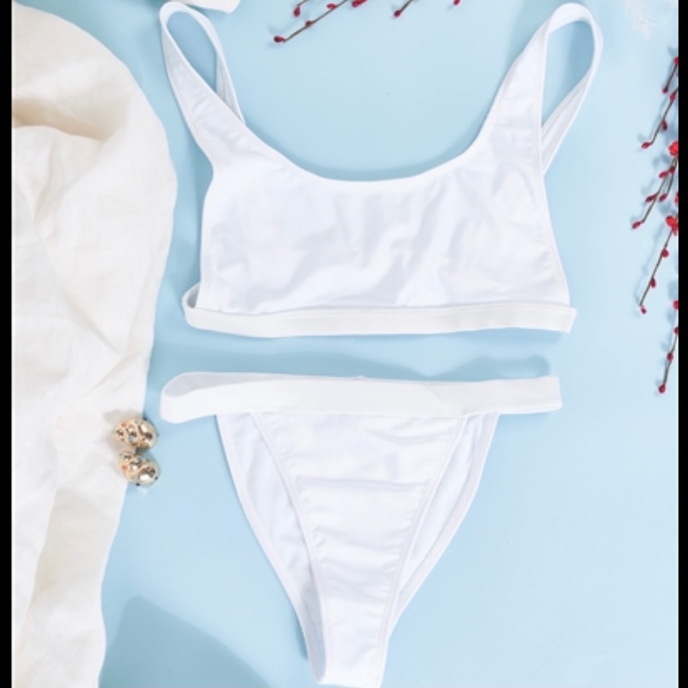 White Metallic Two Piece Bikini Swim Suit